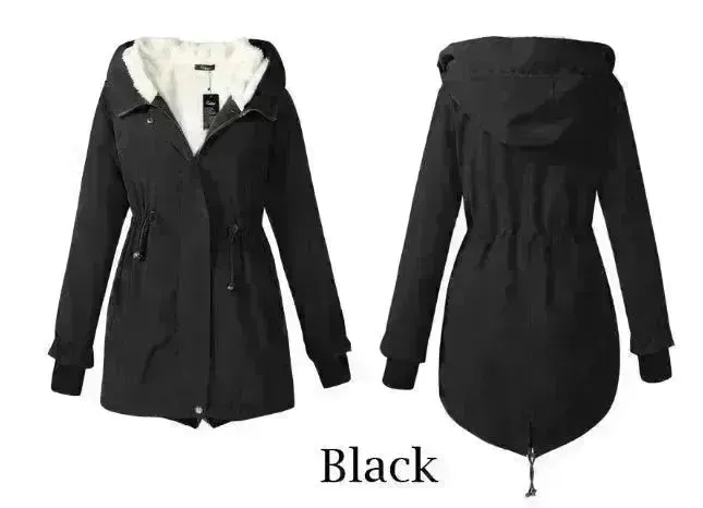Women Work Hooded collar up Winter Jacket Woolen Lining