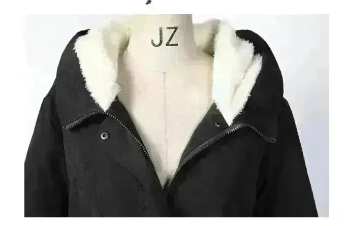 Women Work Hooded collar up Winter Jacket Woolen Lining