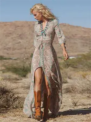 Womens Bohemian Floral Printed Maxi Dress