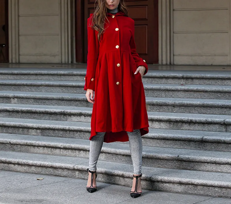 Women's Coat Net Color Hooded Dress Woolen Jacket