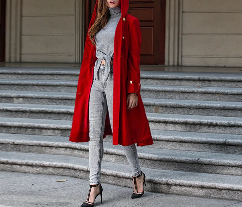 Women's Coat Net Color Hooded Dress Woolen Jacket