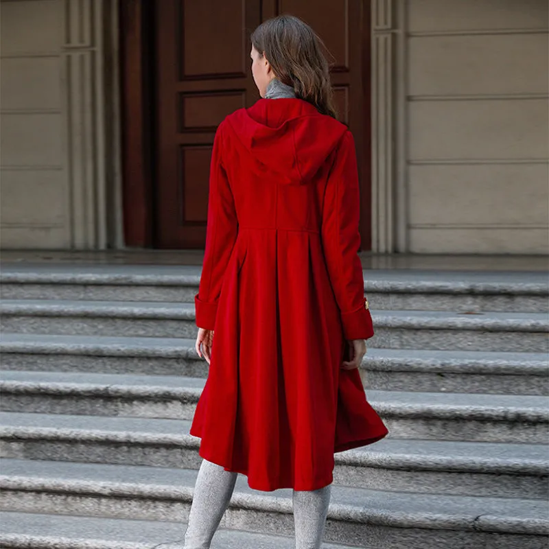 Women's Coat Net Color Hooded Dress Woolen Jacket