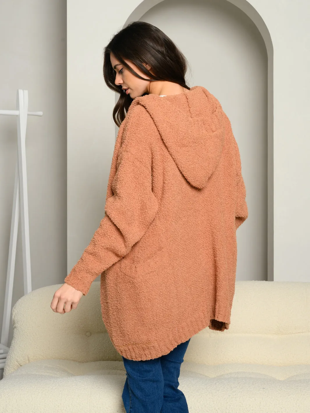 WOMEN'S HOODED BUTTON UP CARDIGAN