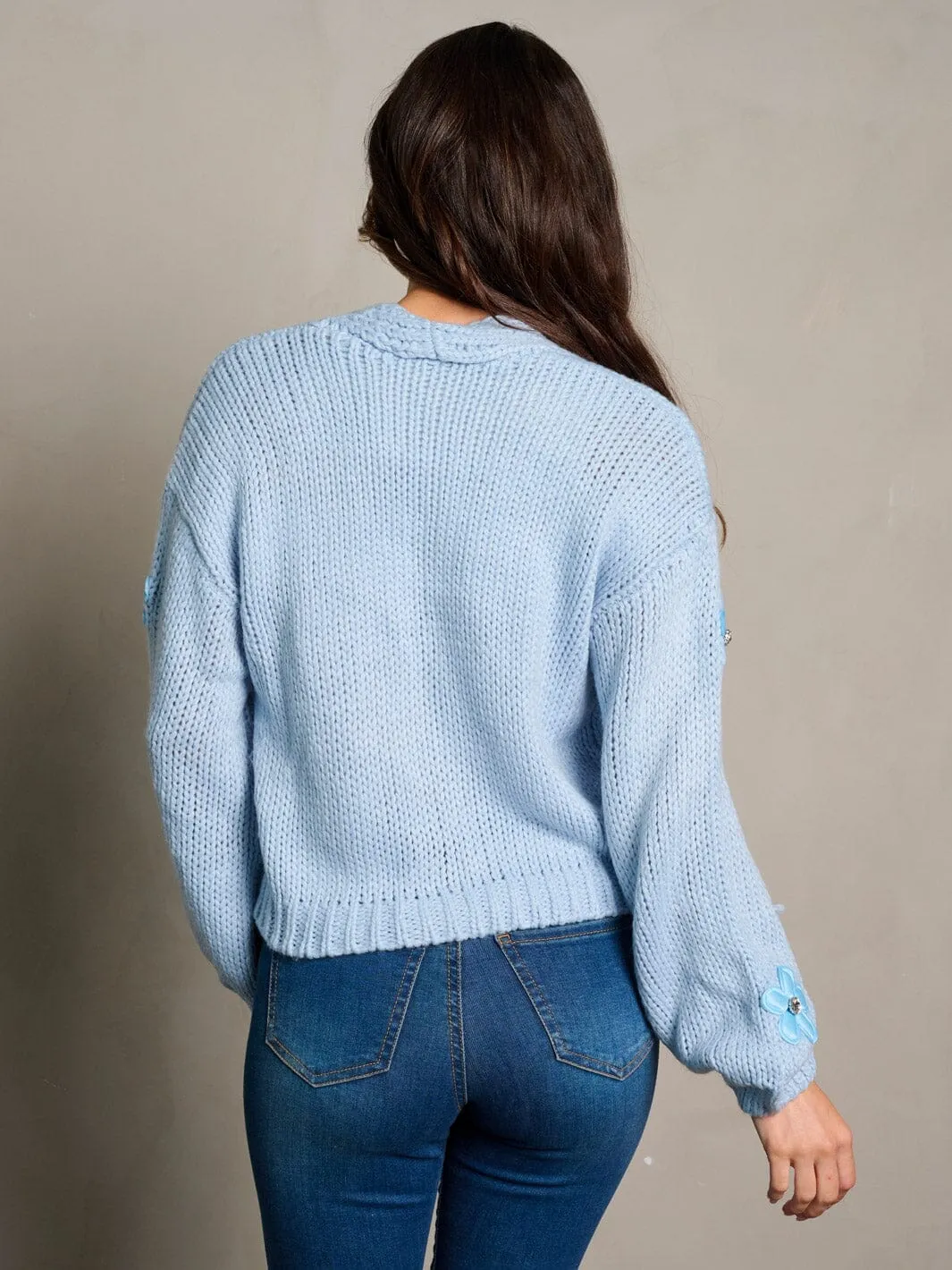 WOMEN'S LONG SLEEVE BUTTON CLOSURE FLOWER SWEATER CARDIGAN