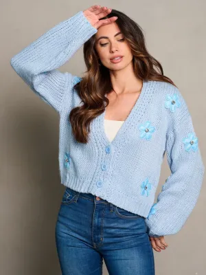 WOMEN'S LONG SLEEVE BUTTON CLOSURE FLOWER SWEATER CARDIGAN