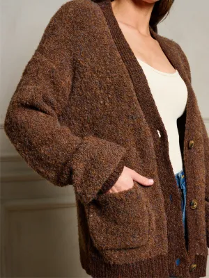 WOMEN'S LONG SLEEVE BUTTON CLOSURE POCKETS CARDIGAN