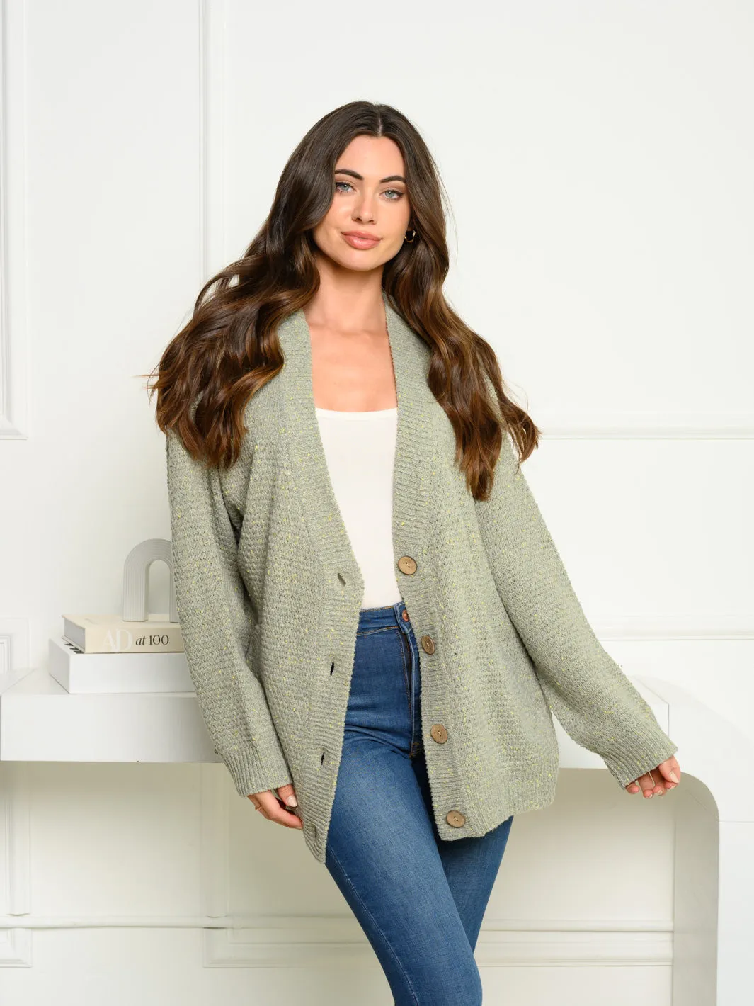 WOMEN'S LONG SLEEVE BUTTON DOWNOVERSIZED CARDIGAN