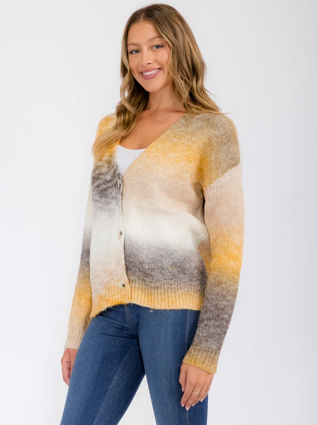 WOMEN'S LONG SLEEVE BUTTON UP COLORBLOCK SWEATER CARDIGAN