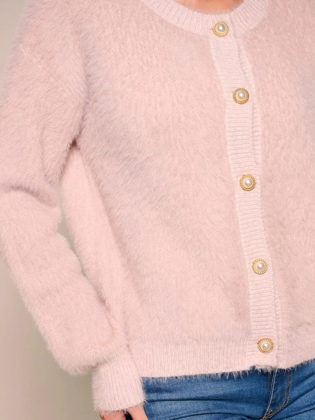 WOMEN'S LONG SLEEVE BUTTON UP FUZZY SWEATER CARDIGAN