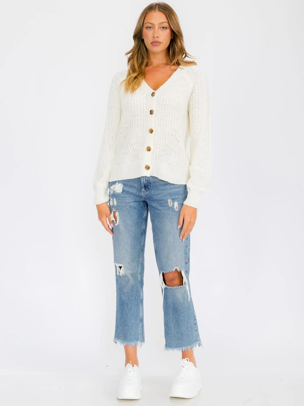 WOMEN'S LONG SLEEVE BUTTON UP KNIT SWEATER CARDIGAN