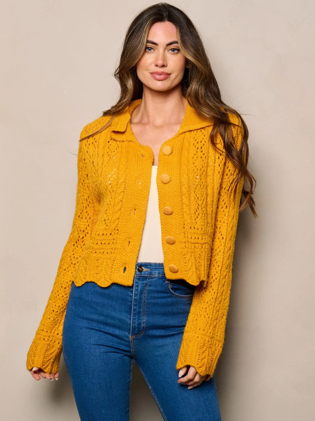 WOMEN'S LONG SLEEVE BUTTON UP KNITTED CARDIGAN