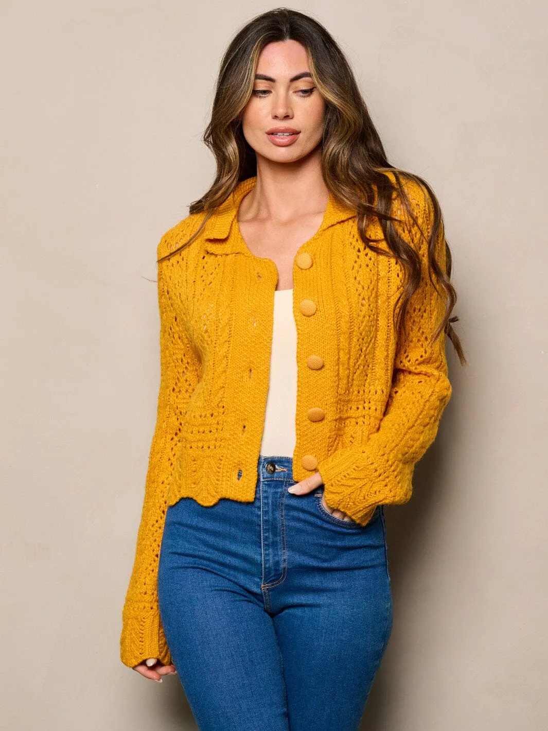 WOMEN'S LONG SLEEVE BUTTON UP KNITTED CARDIGAN