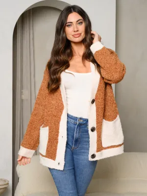 WOMEN'S LONG SLEEVE COLORBLOCK BUTTON UP SWEATER CARDIGAN