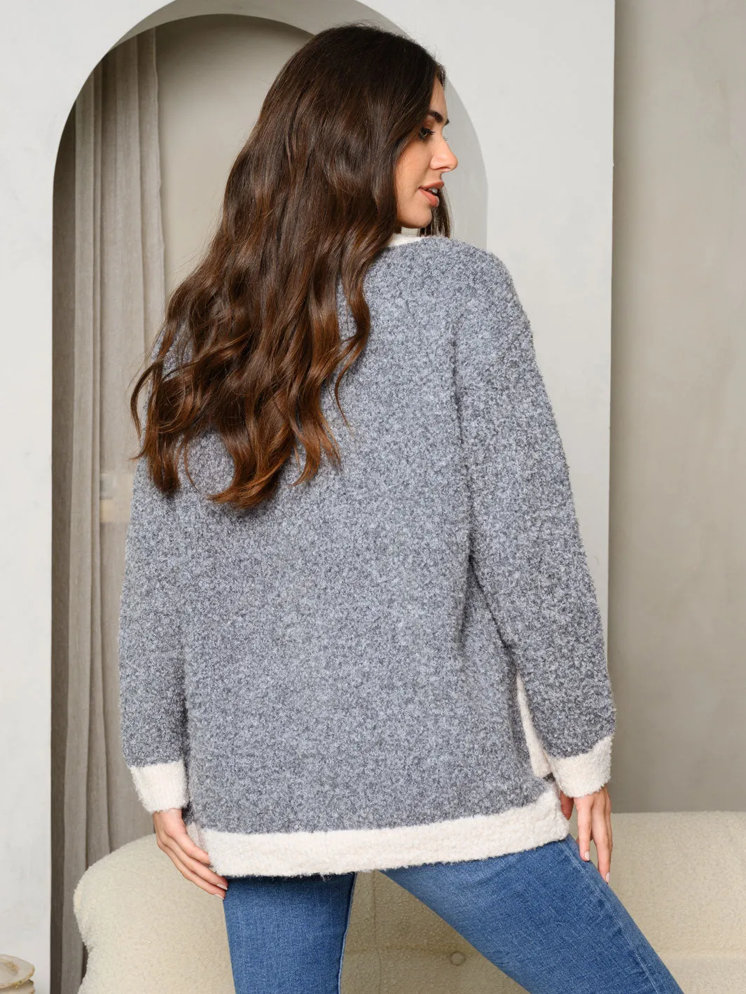 WOMEN'S LONG SLEEVE COLORBLOCK BUTTON UP SWEATER CARDIGAN
