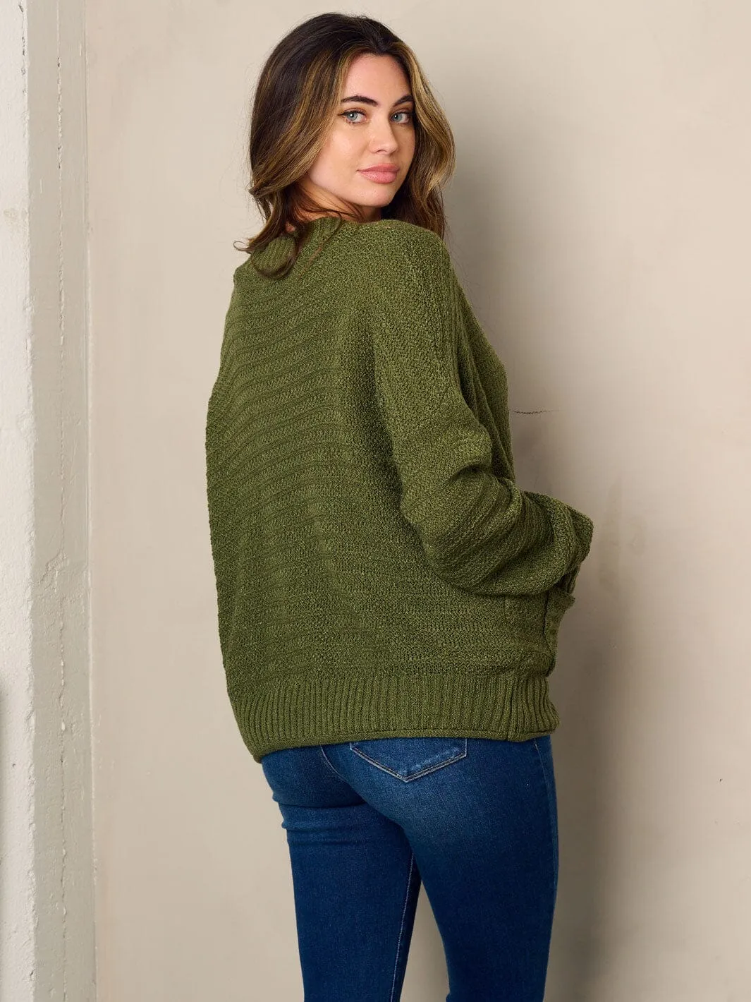 WOMEN'S LONG SLEEVE FRONT POCKETS BUTTON UP CARDIGAN SWEATER