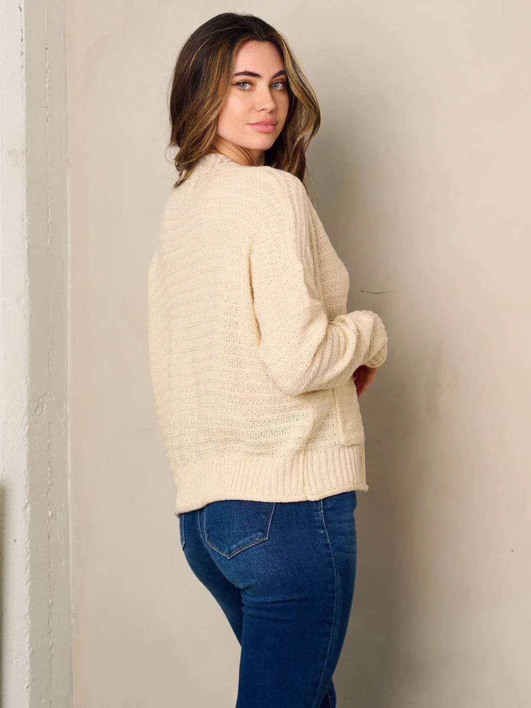 WOMEN'S LONG SLEEVE FRONT POCKETS BUTTON UP CARDIGAN SWEATER