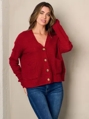 WOMEN'S LONG SLEEVE FRONT POCKETS BUTTON UP CARDIGAN SWEATER