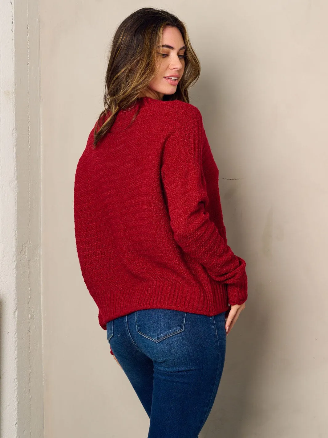 WOMEN'S LONG SLEEVE FRONT POCKETS BUTTON UP CARDIGAN SWEATER