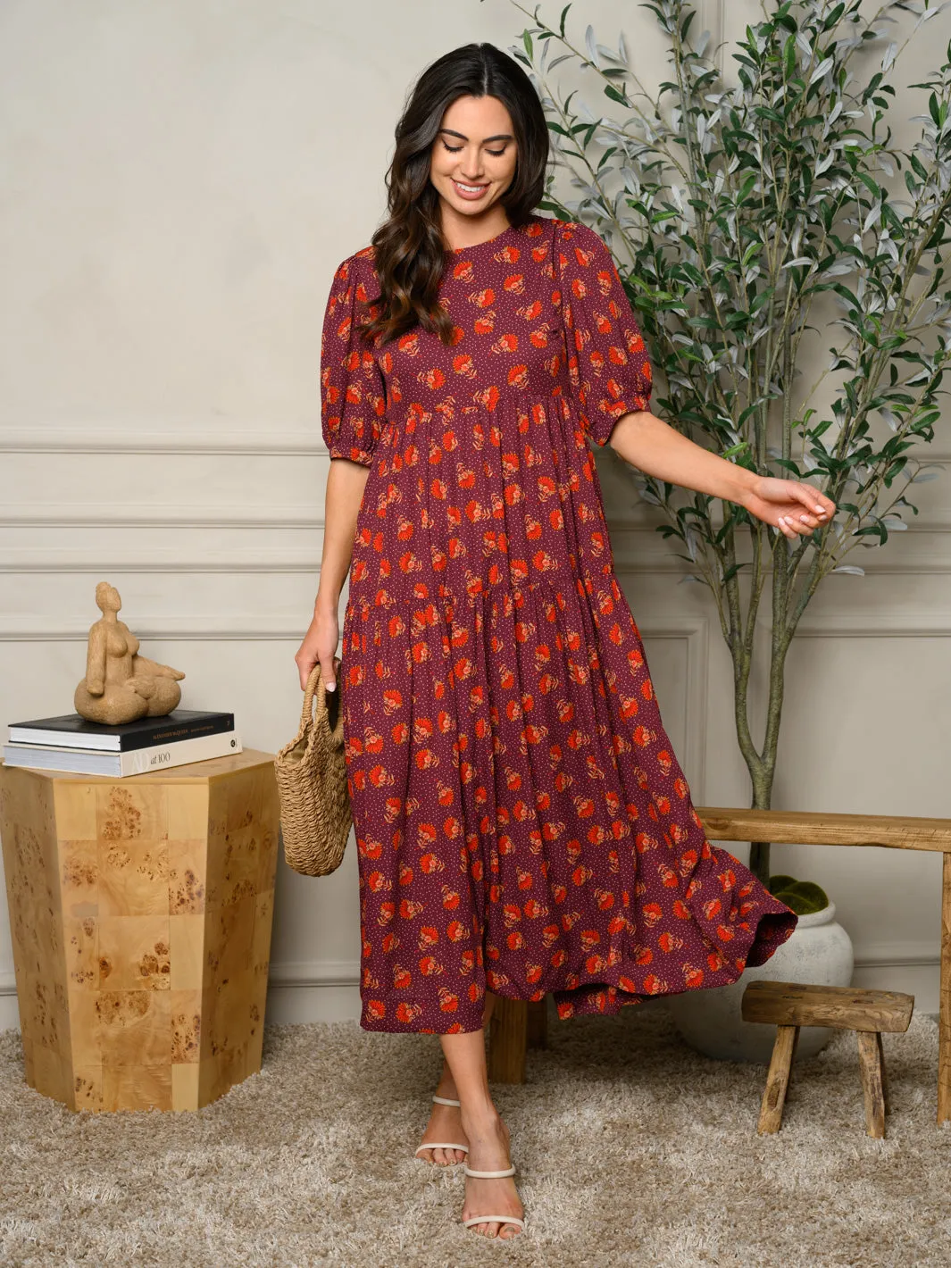 WOMEN'S SHORT SLEEVE TIERED OPEN BACK MAXI DRESS