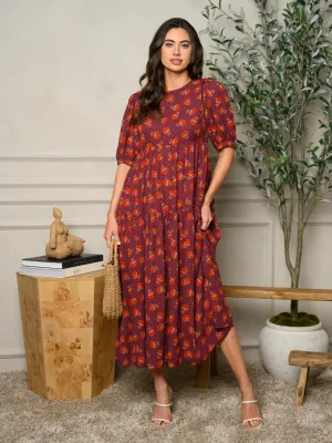 WOMEN'S SHORT SLEEVE TIERED OPEN BACK MAXI DRESS