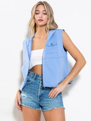 WOMEN'S SLEEVELESS ZIP UP FRONT POCKETS HOODED VEST