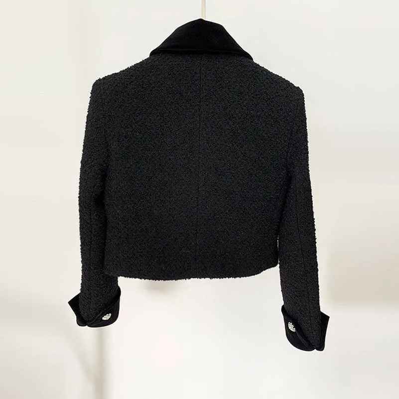 Women's winter coat woolen jacket With Bow knot studded bead short coat