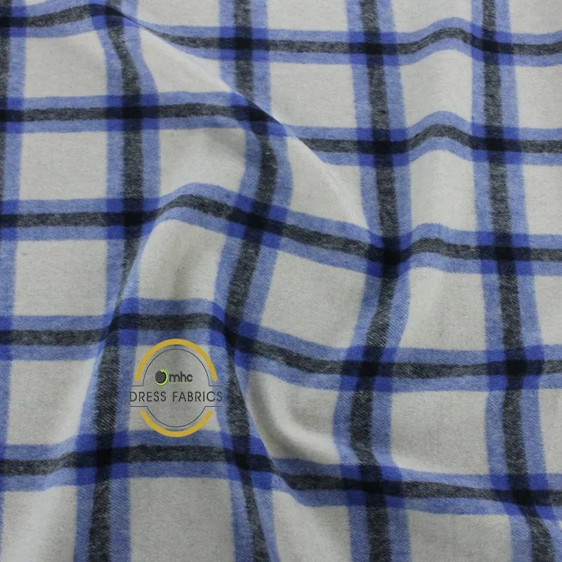 Woolen Check Fabric Alps Blue 140cm