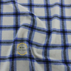 Woolen Check Fabric Alps Blue 140cm