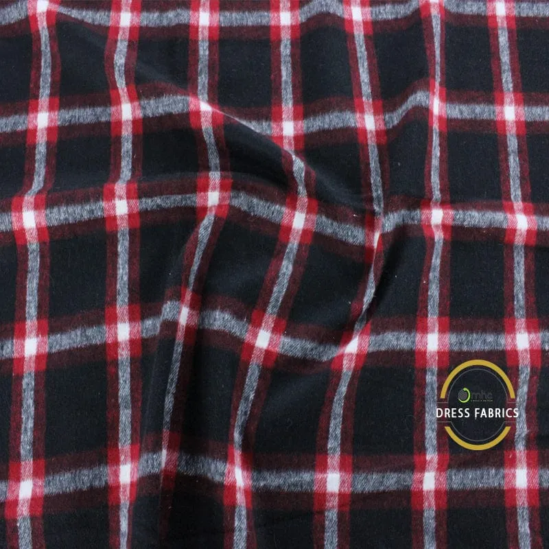 Woolen Checks Fabric Alps Red 140cm