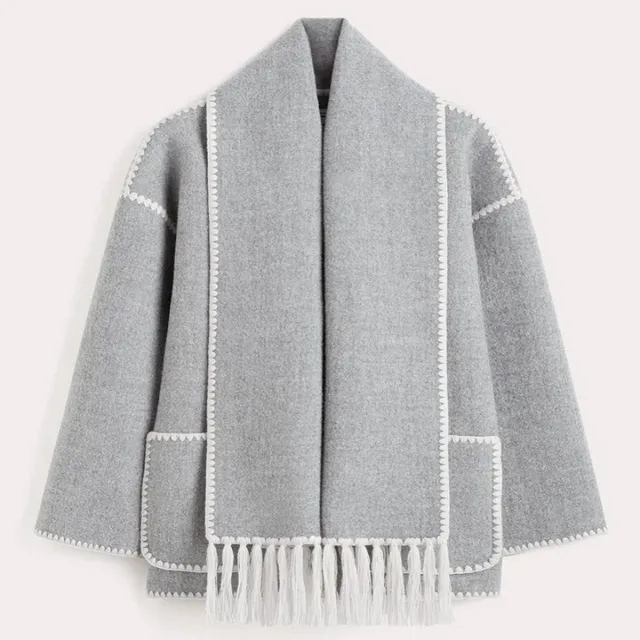 Woolen Jacket Tassel Scarf Single Breasted Pocket Coats