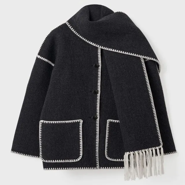 Woolen Jacket Tassel Scarf Single Breasted Pocket Coats