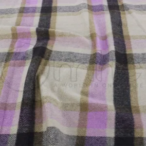 Woollen Check Fabric Norseland Beige/Pink 140 cm