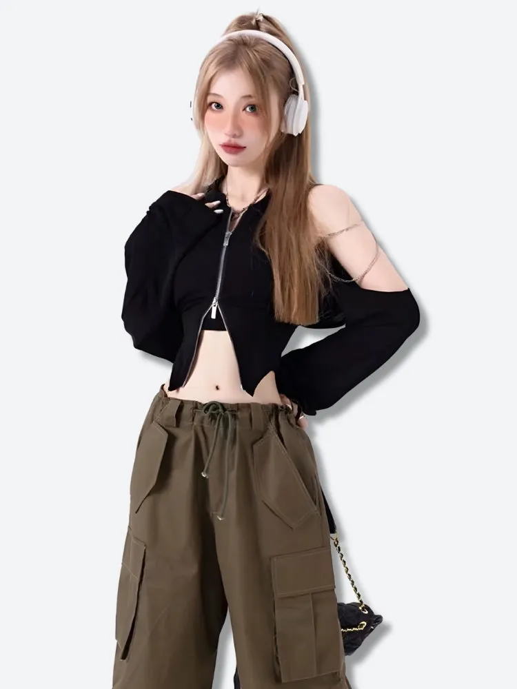 Y2K Lace Up Cut Out Cardigan