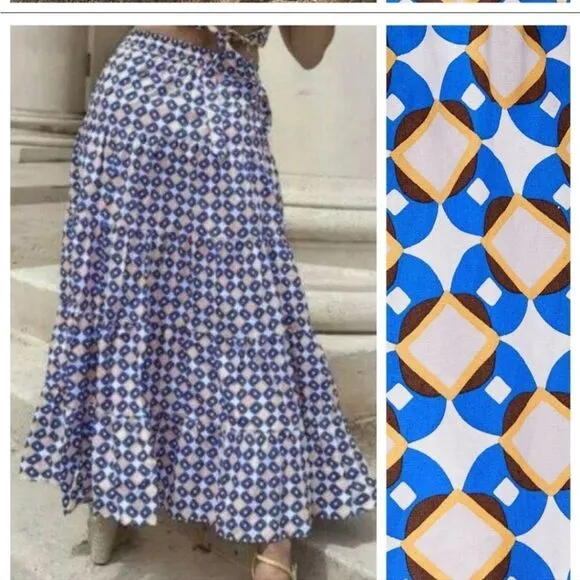 Zara floral maxi skirt cotton tiered geometric print bohemian