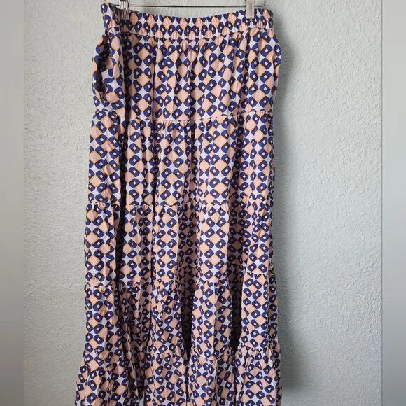 Zara floral maxi skirt cotton tiered geometric print bohemian