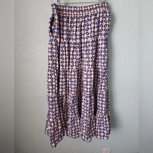 Zara floral maxi skirt cotton tiered geometric print bohemian