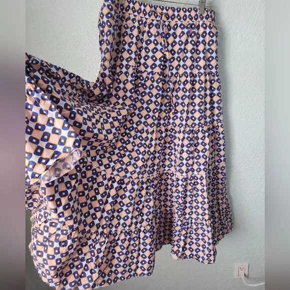 Zara floral maxi skirt cotton tiered geometric print bohemian