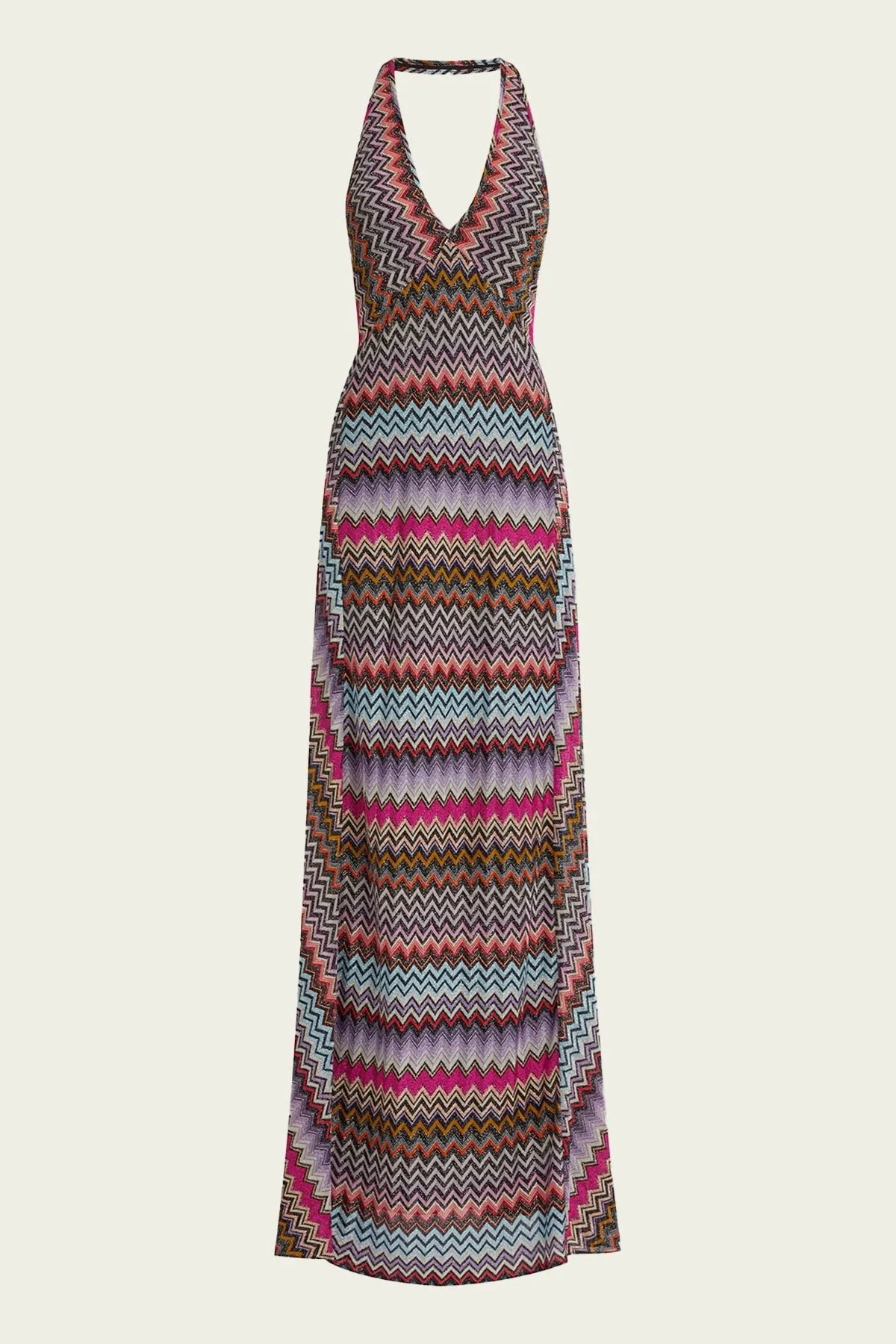 Zig-Zag Woven Maxi Dress in Multicolor with Black