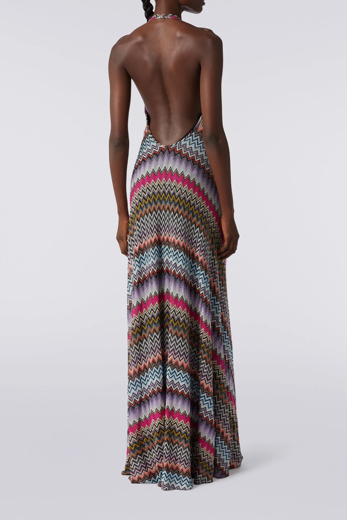 Zig-Zag Woven Maxi Dress in Multicolor with Black