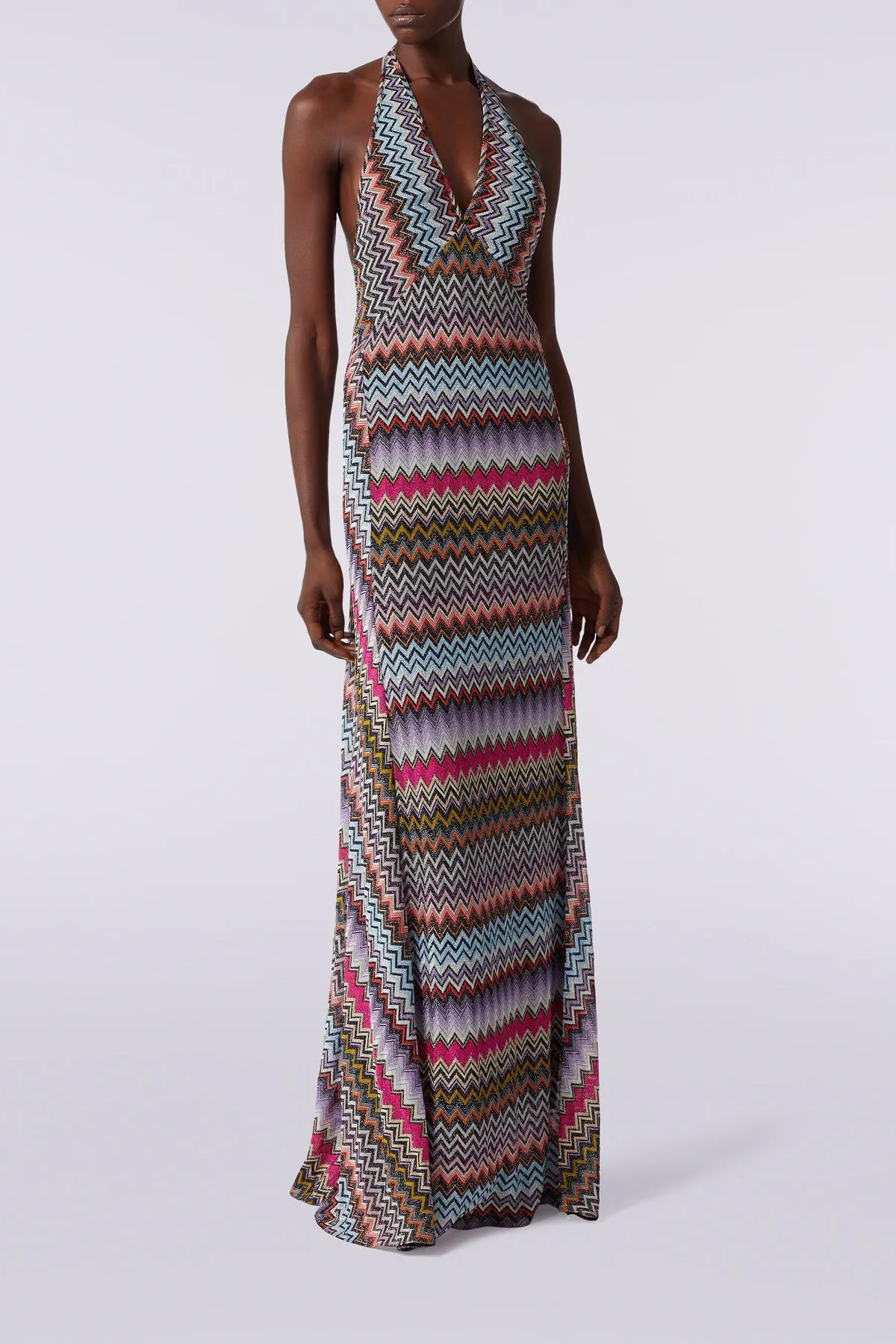 Zig-Zag Woven Maxi Dress in Multicolor with Black