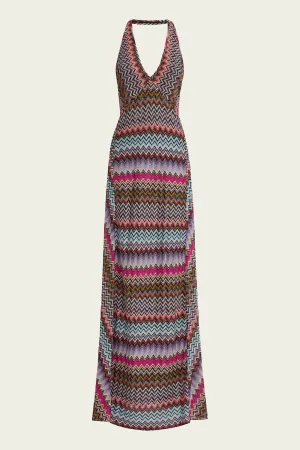 Zig-Zag Woven Maxi Dress in Multicolor with Black