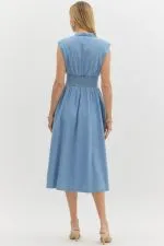Zip Front Denim Midi Dress